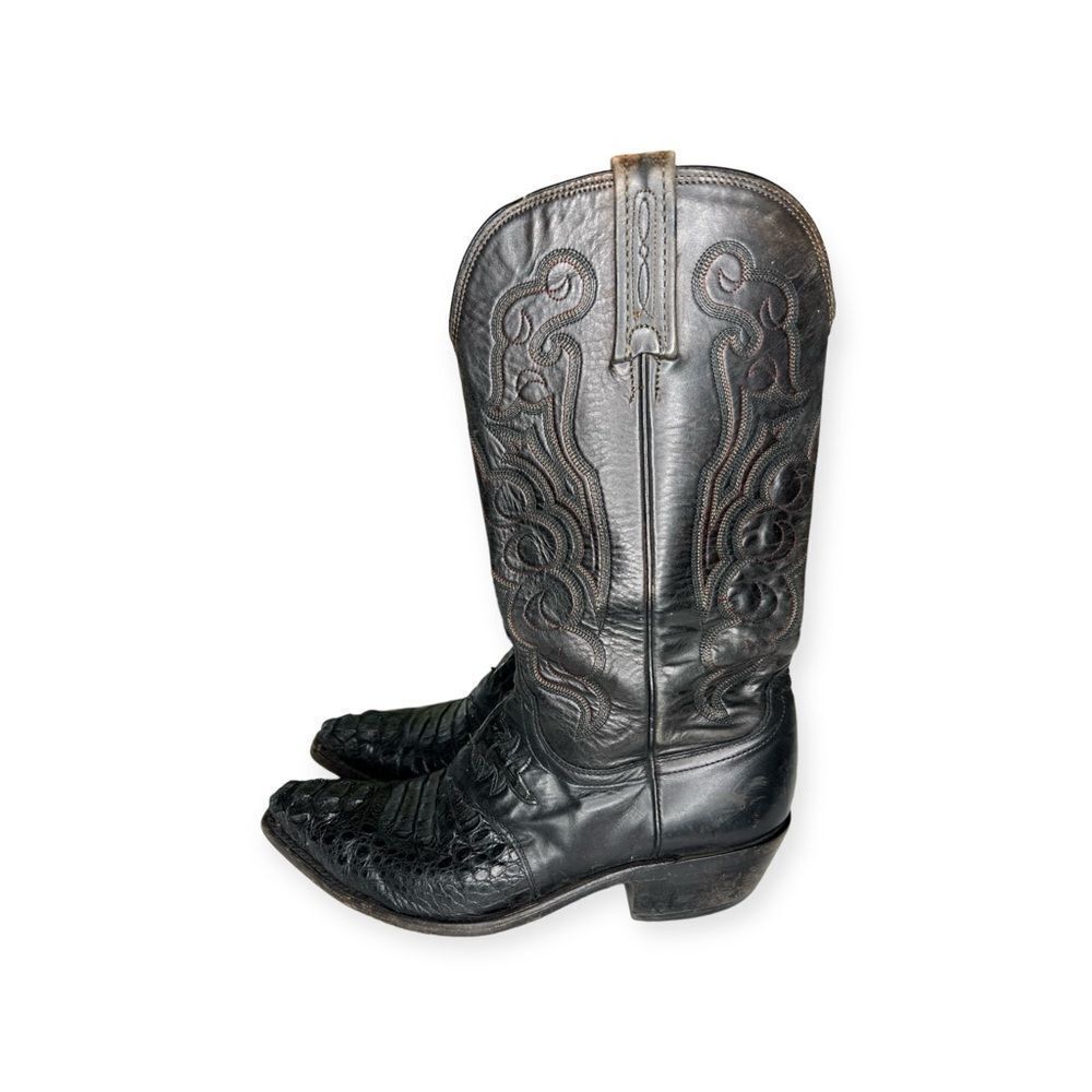 Lucchese Men’s Cowboy Boots Size 8.5 Black Good Condition Leather Crocodile - Picture 7 of 10